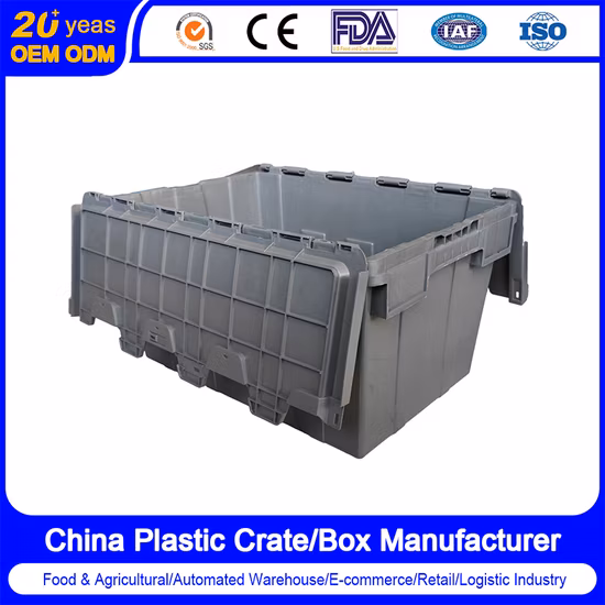 400*300*260mm Seafood Moving Tote Heavy Duty Plastic Turnover HDPE Nestable Security Keep Crate/Box with Hinging Lockable Lid