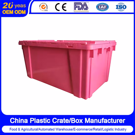 400*300*260mm Seafood Moving Tote Heavy Duty Plastic Turnover HDPE Nestable Security Keep Crate/Box with Hinging Lockable Lid
