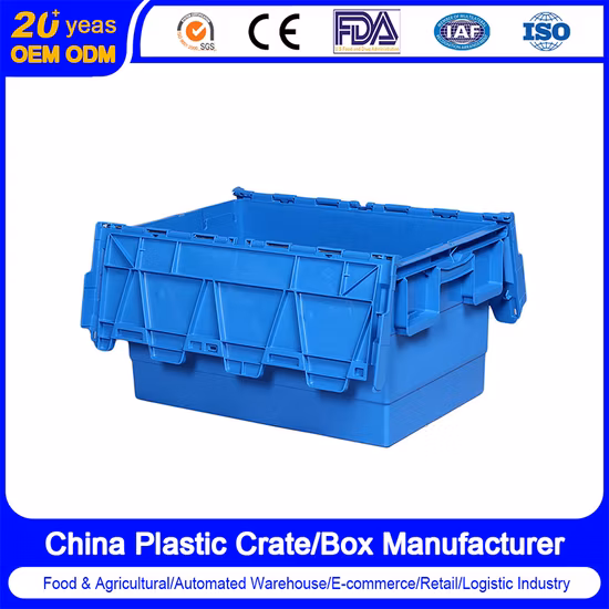 400*300*260mm Seafood Moving Tote Heavy Duty Plastic Turnover HDPE Nestable Security Keep Crate/Box with Hinging Lockable Lid