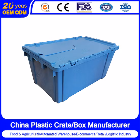400*300*260mm Seafood Moving Tote Heavy Duty Plastic Turnover HDPE Nestable Security Keep Crate/Box with Hinging Lockable Lid