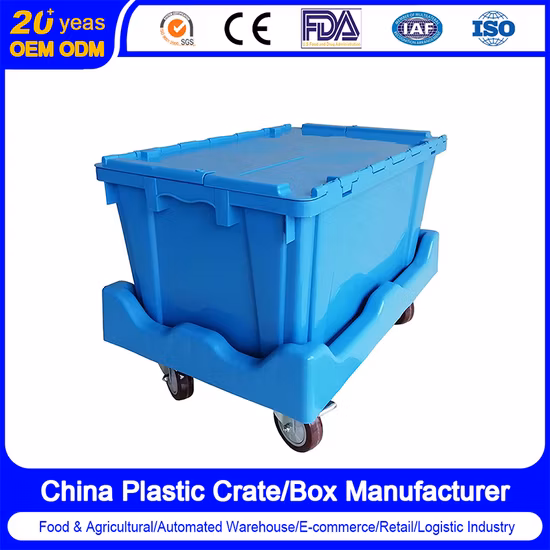 400*300*260mm 해산물 이동 토트 헤비 듀티 플라스틱 회전율 HDPE 네스터블 보안은 경첩식 잠글 수 있는 뚜껑이 있는 상자/상자를 유지합니다